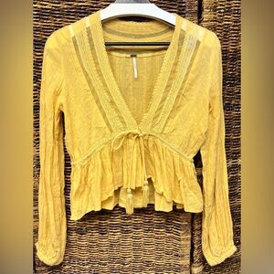 Free People Mustard Lace Blouse-Medium‎